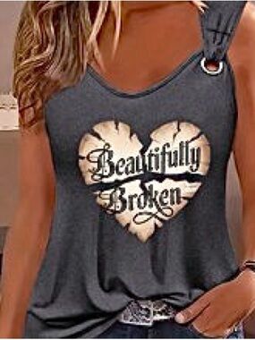 Beautifully Broken Graphic Tank Top - Dark Gray. Size L. NWT.